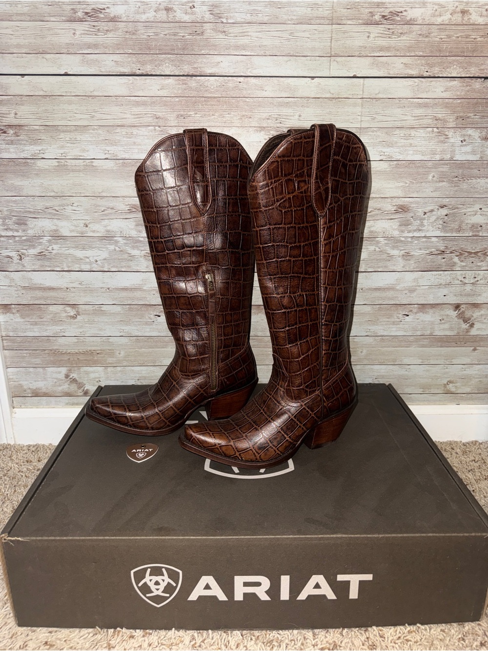 Ariat Luxe Espresso Croc Casanova Boots - Size 6 - New - Picture 3 of 11